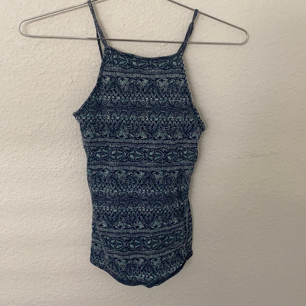 Patagonia blue printed workout top with built in sports bra